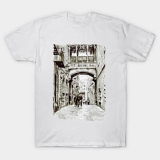 Carrer del Bisbe - Barcelona Black and White T-Shirt